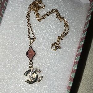 Gold Chain with Silver and Red Pendant Necklace
